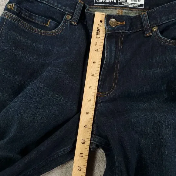 New Carhartt Jeans Womens 12 Rugged Flex Loose Fit Dark Blue 34x31 Denim BD2731 - Picture 6 of 15